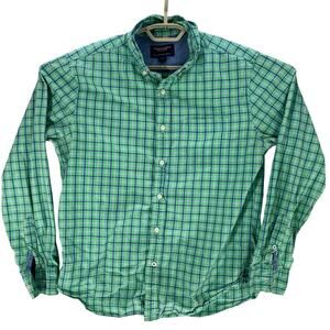 American Eagle Button Up Shirt Mens Size M Green Blue Plaid Long Sleeve Cotton